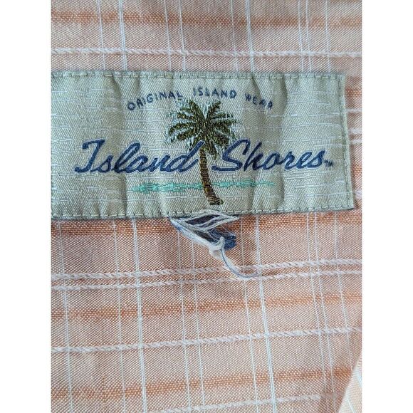 Island Shores Men's Peach Plaid Button Front Short Sleeve Shirt Size XL - Picture 2 of 5